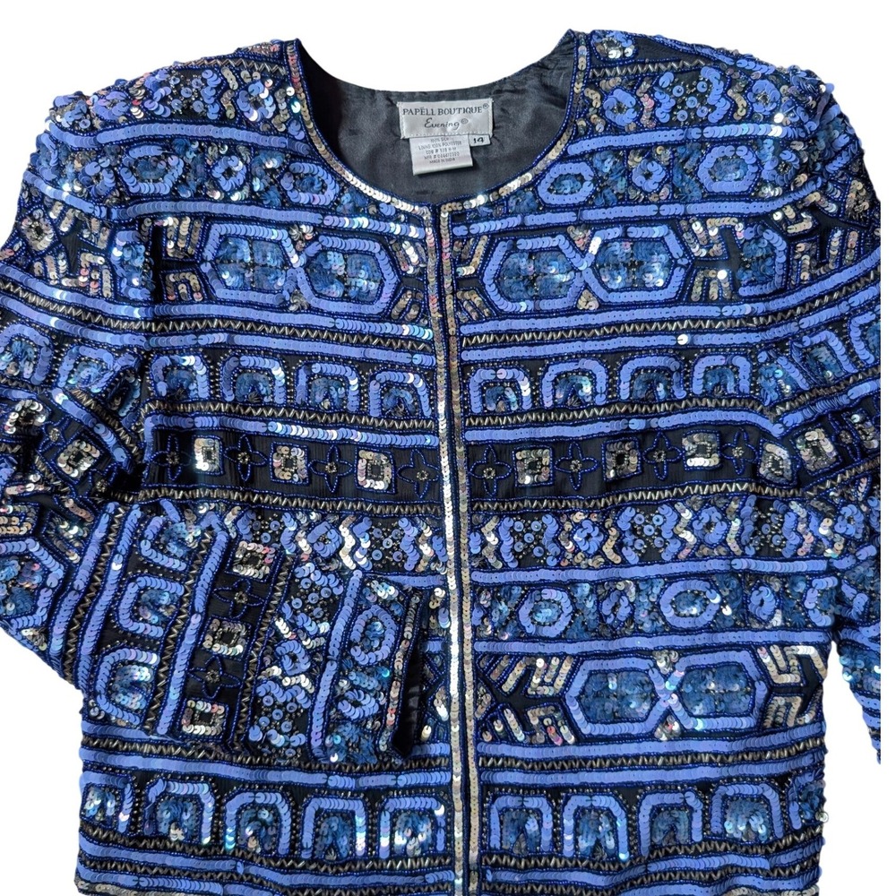 Papéll Boutique Vintage 90s Glam Art Deco Heavily Embellished Bright Silk Jacket